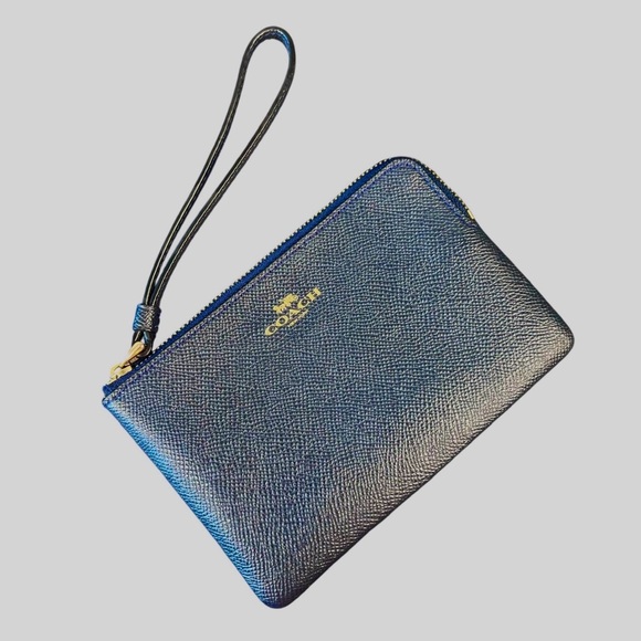 Coach Navy Blue Pebbled Wristlet - Picture 1 of 7